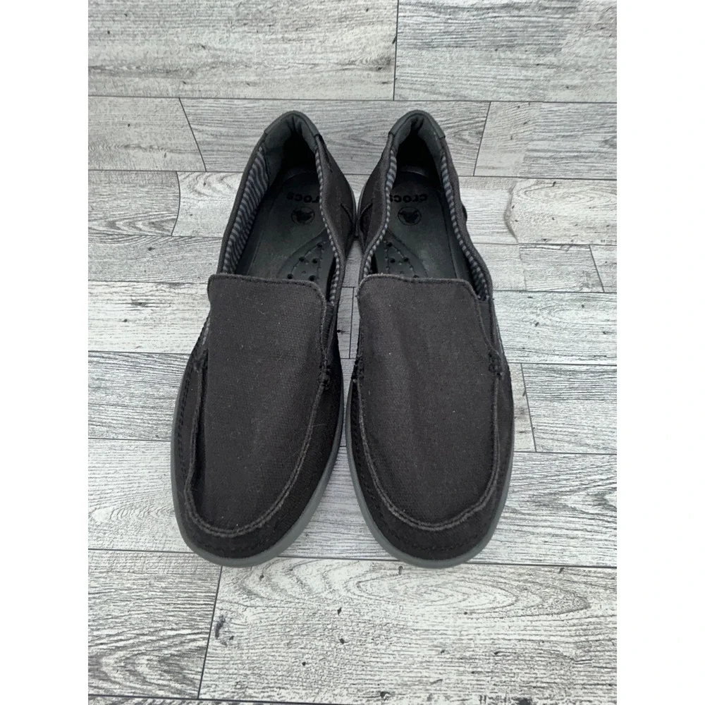 Crocs Santa Cruz Women Loafers Black Canvas Slip On Shoes Size 8 Moc Toe